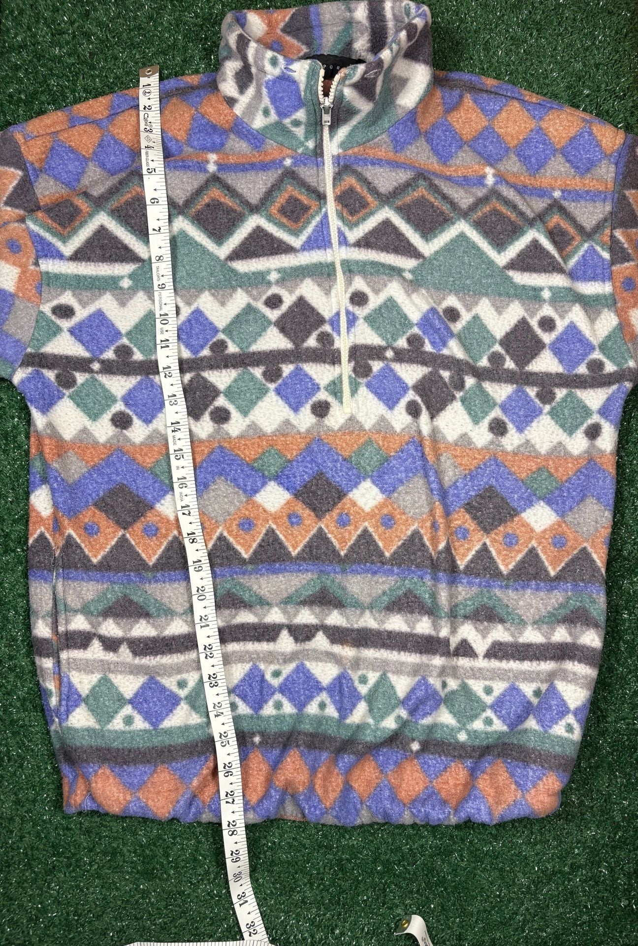 AM Sport 1/4 Zip Fleece Pullover Size M Aztec Print Pastel Ski Jacket 3