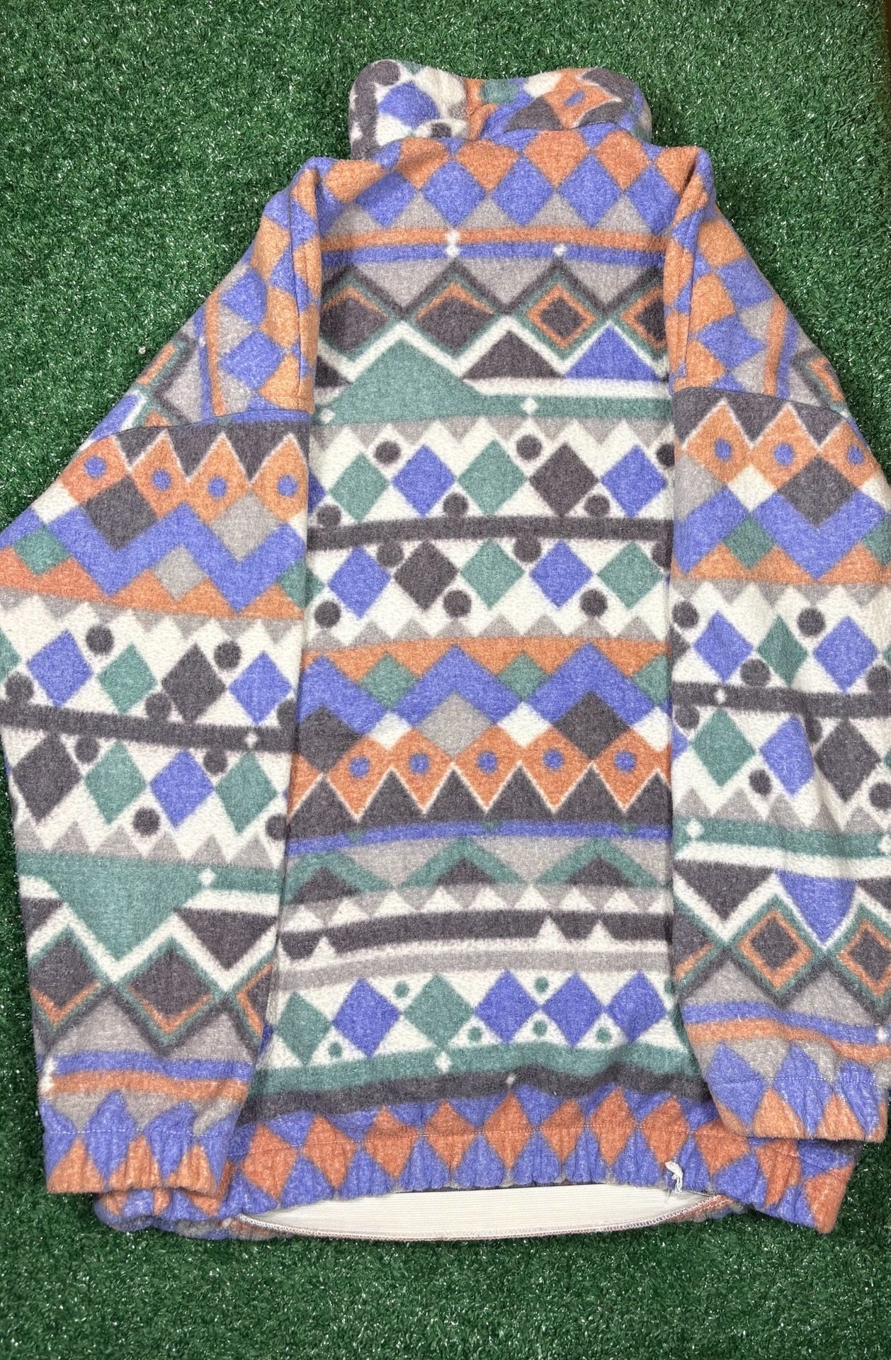 AM Sport 1/4 Zip Fleece Pullover Size M Aztec Print Pastel Ski Jacket 7