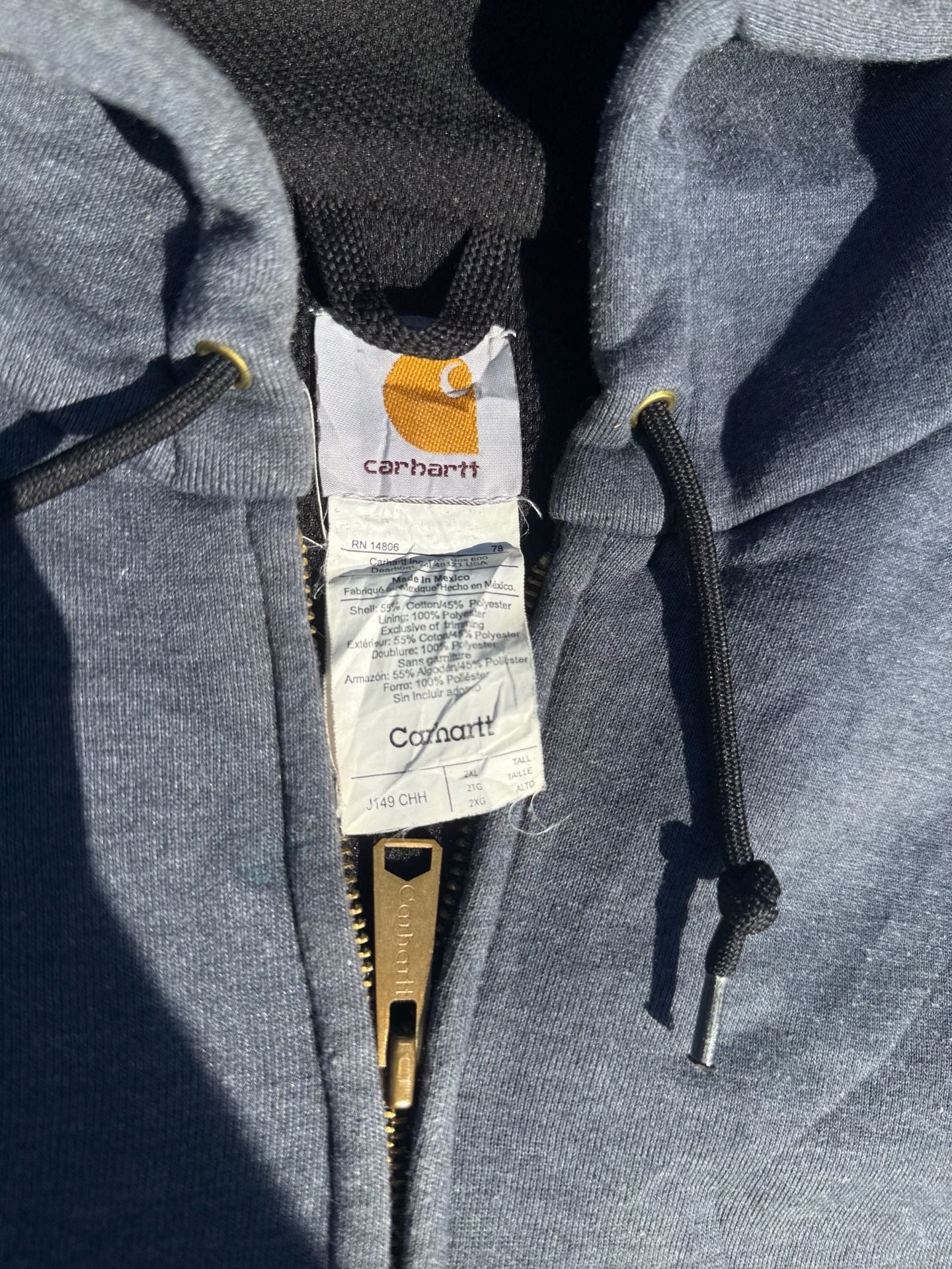 Carhartt J149 CHH Full Zip Thermal Lined Hoodie Size 2XL Tall Grey 3