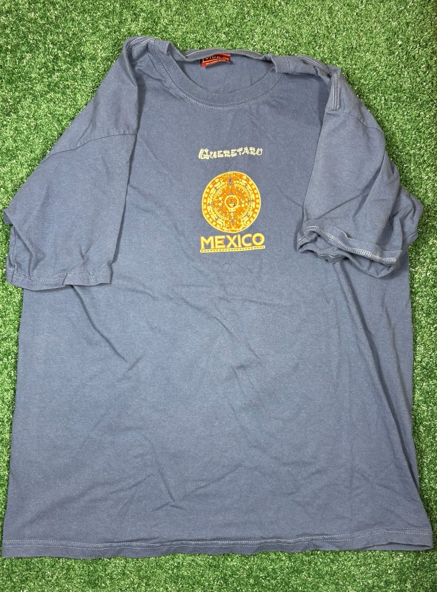 Viura Queretaro Mexico T-Shirt Size L Blue Aztec Calendar Graphic 2