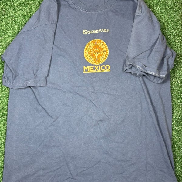 Viura Queretaro Mexico T-Shirt Size L Blue Aztec Calendar Graphic