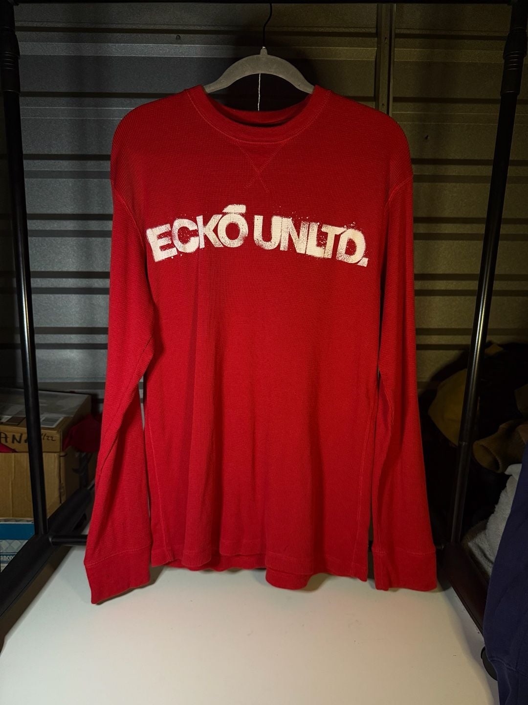 Ecko Unltd Thermal Long Sleeve Shirt Size Large Red Waffle Knit 2