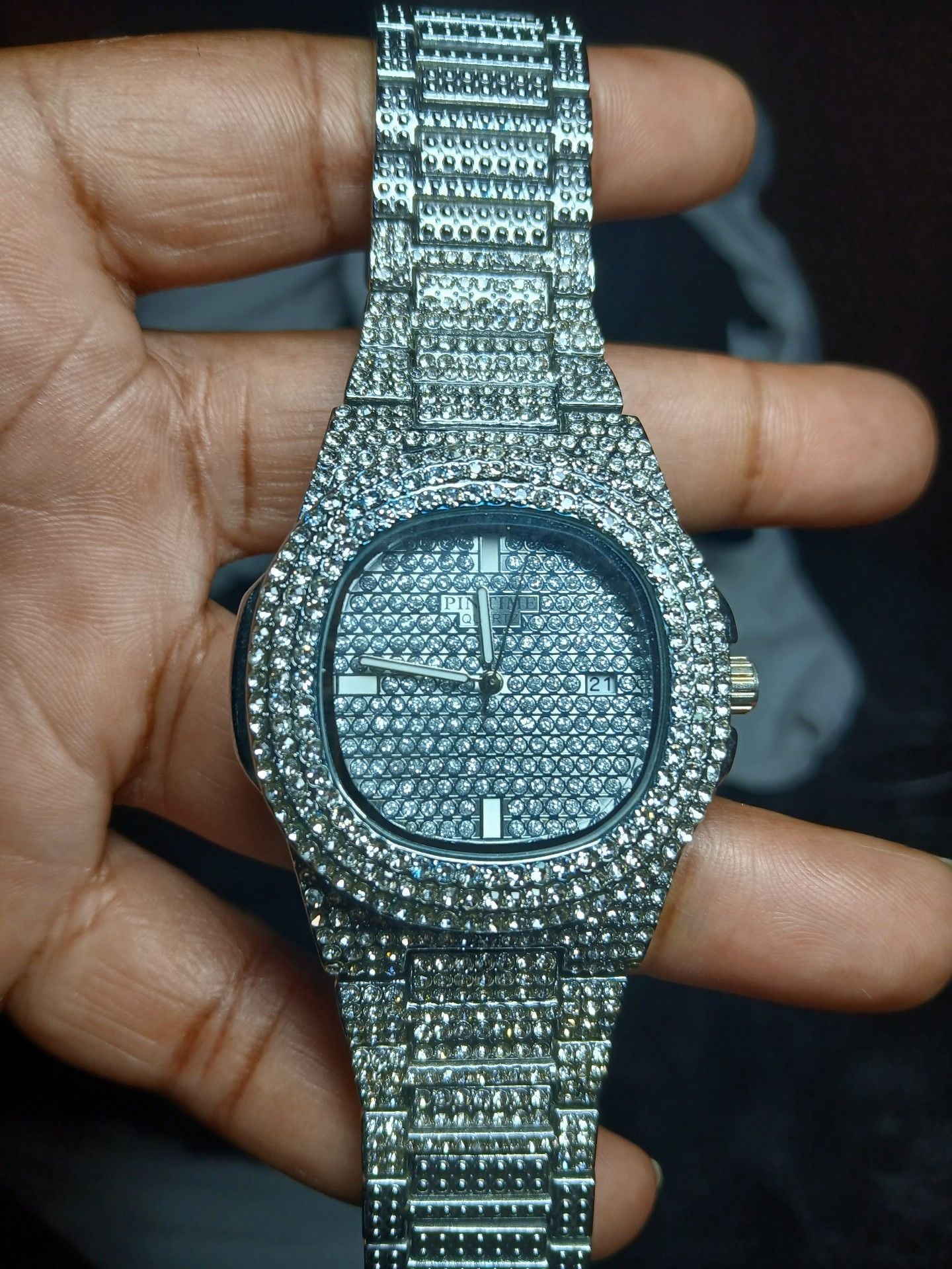 Pinetime Quartz Iced Out Rhinestone Wristwatch Silver 1