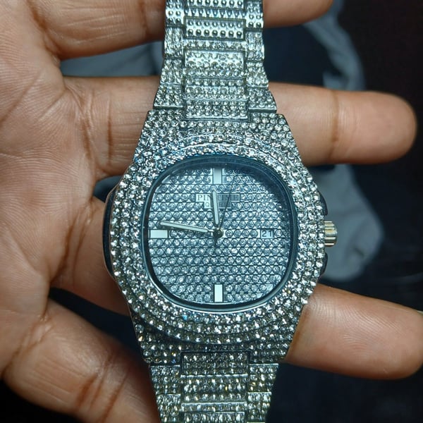 Pinetime Quartz Iced Out Rhinestone Wristwatch Silver