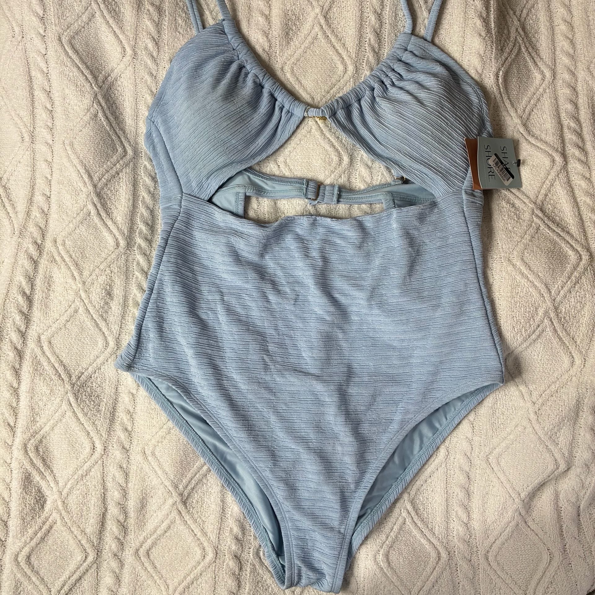 Shade & Shore Crinkle Tunneled Sun Charm One Piece Swimsuit Blue XL 3