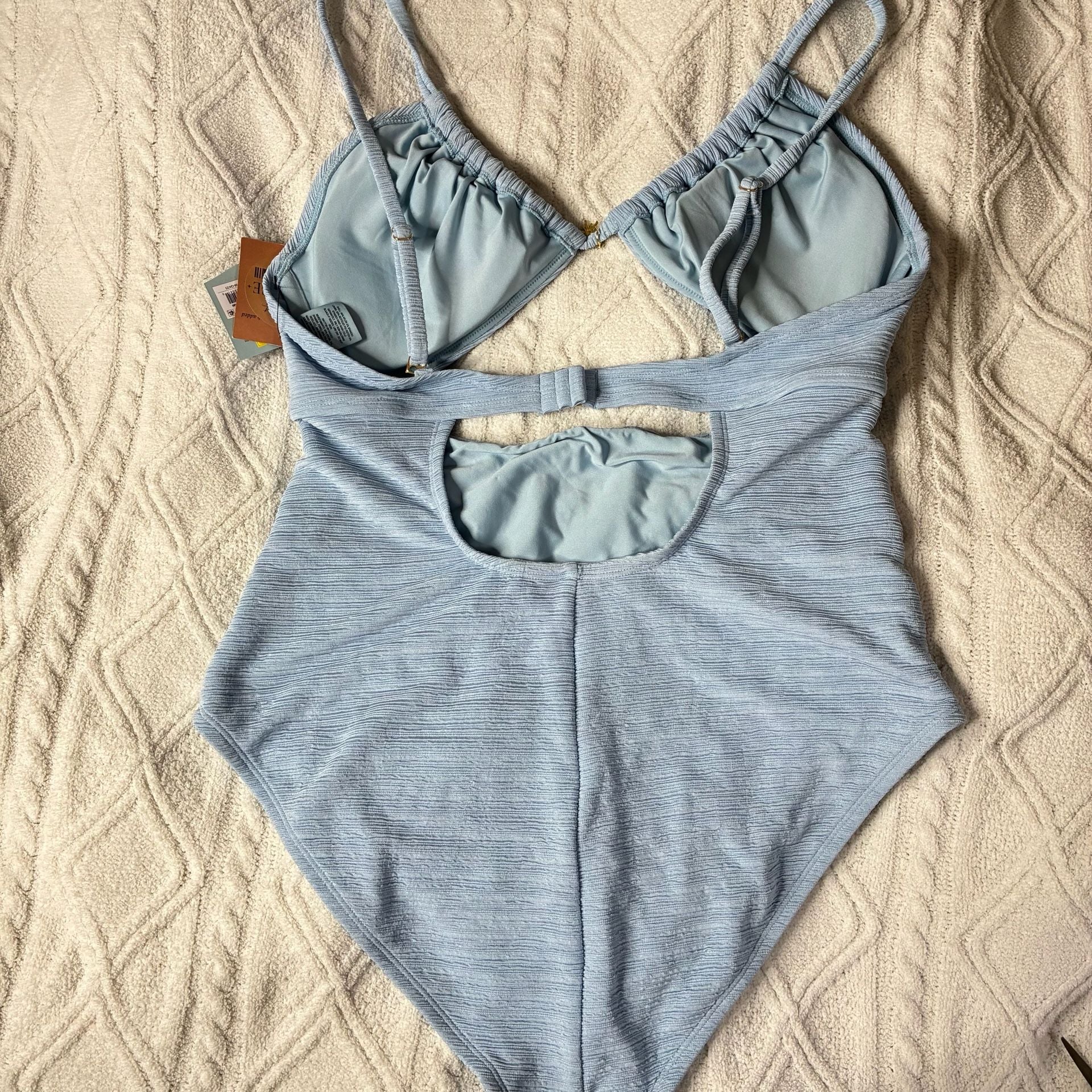 Shade & Shore Crinkle Tunneled Sun Charm One Piece Swimsuit Blue XL 4