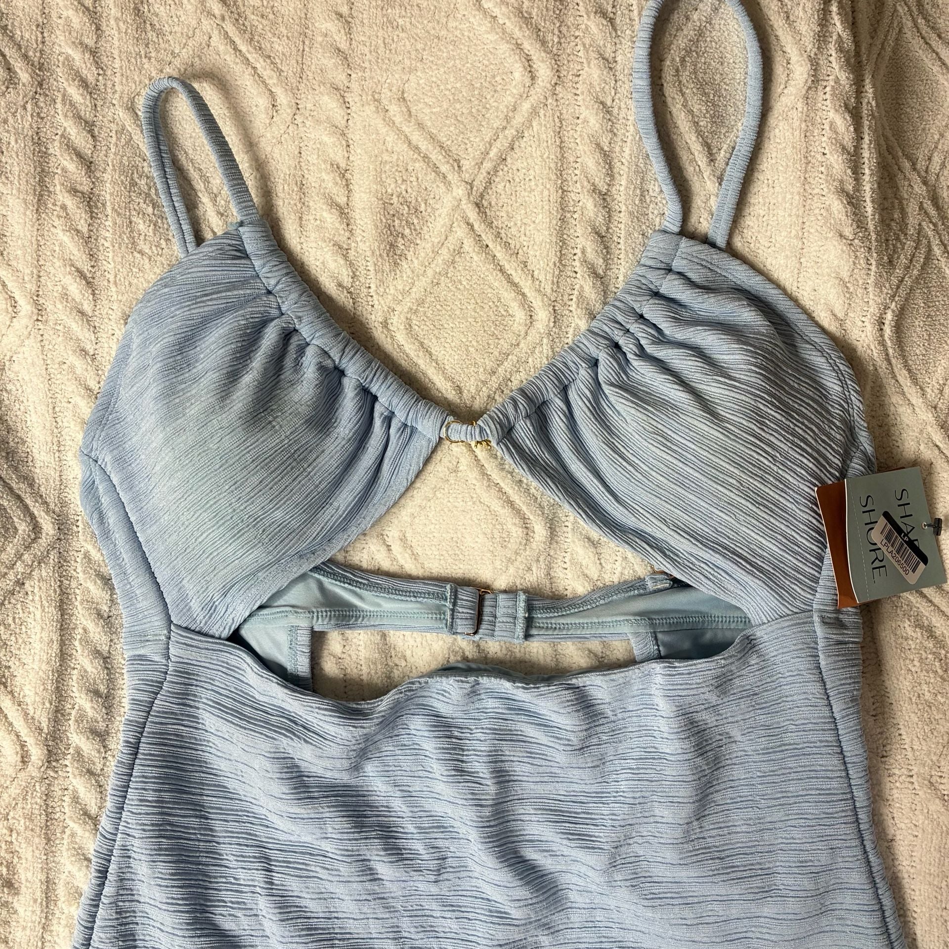 Shade & Shore Crinkle Tunneled Sun Charm One Piece Swimsuit Blue XL 5