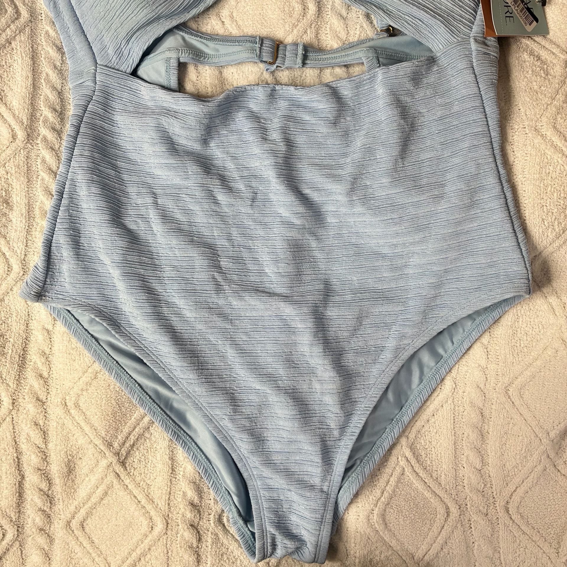 Shade & Shore Crinkle Tunneled Sun Charm One Piece Swimsuit Blue XL 6