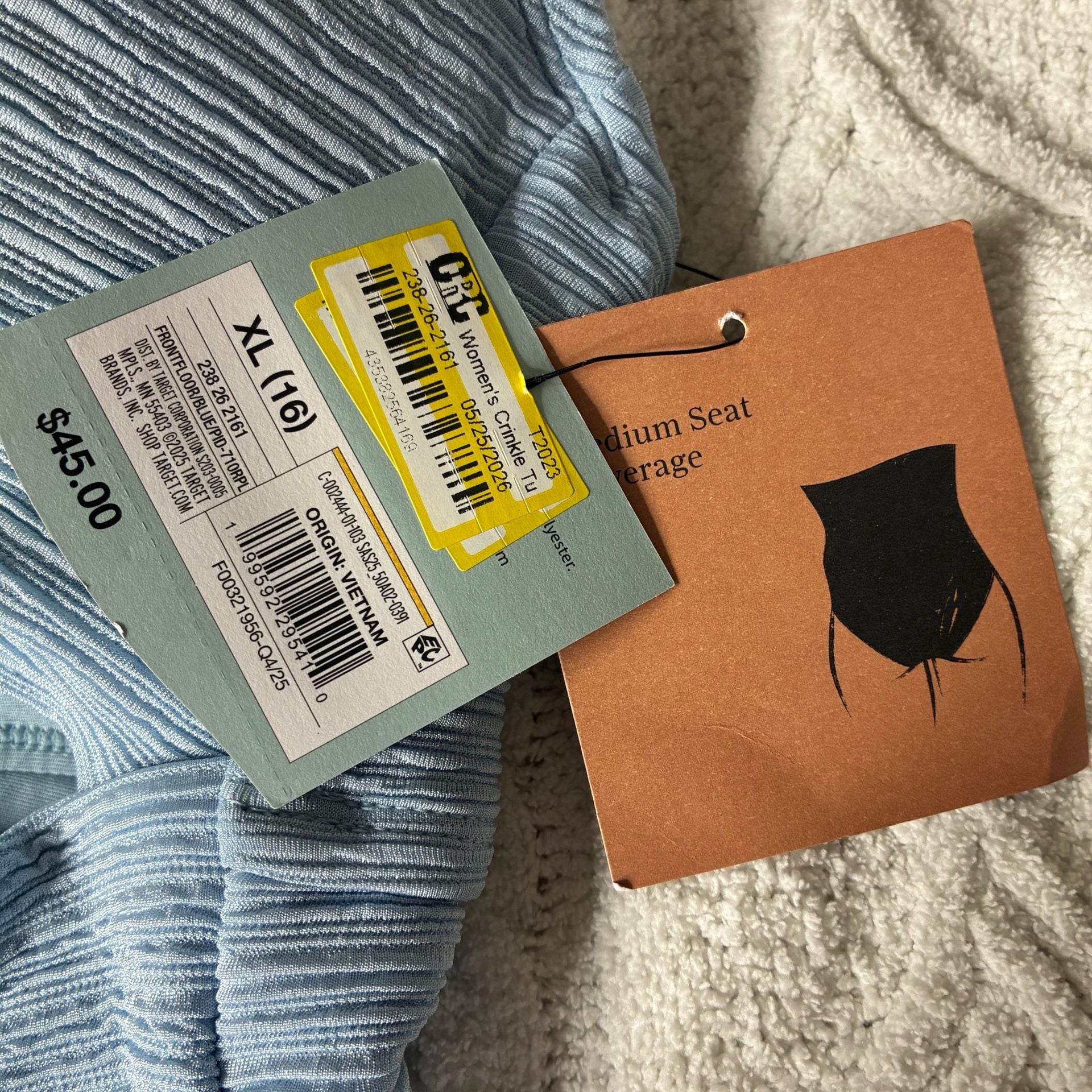 Shade & Shore Crinkle Tunneled Sun Charm One Piece Swimsuit Blue XL 10