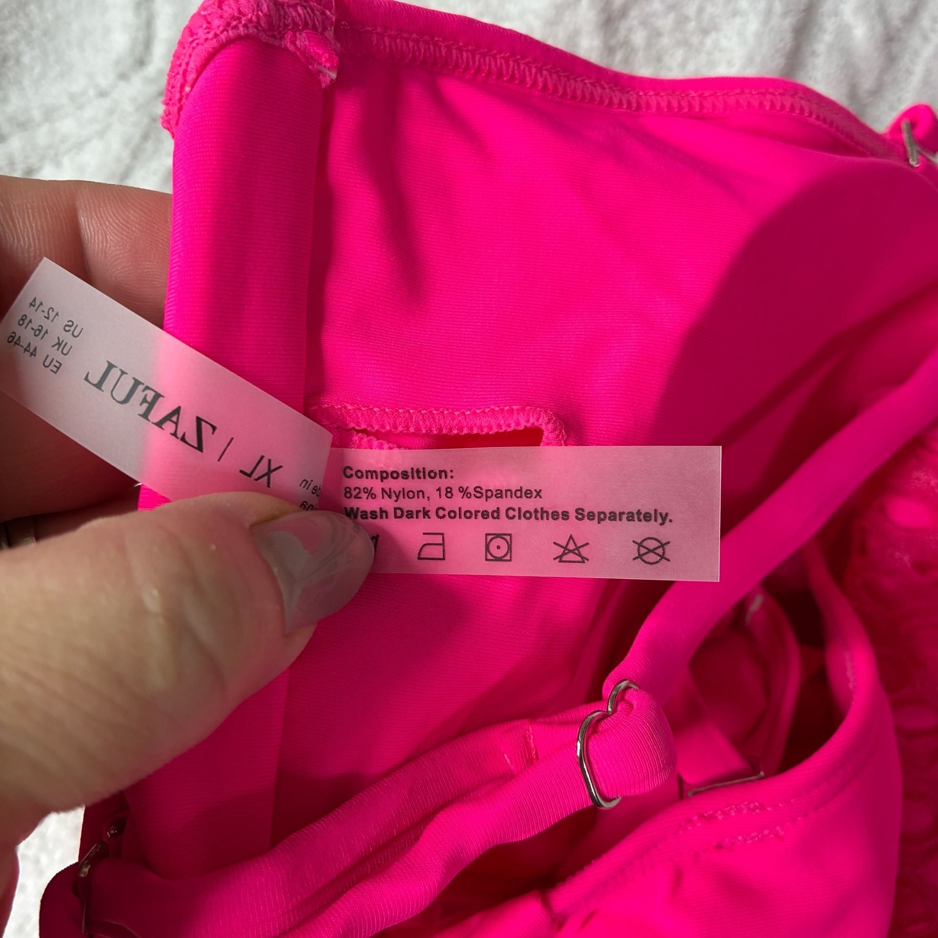 Zaful Neon Pink Fishnet Bikini SwimsuitSet XL New 9