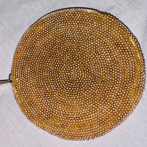 Vintage Beaded Round Coin Purse Gold Pearl Clutching Ring Zipper