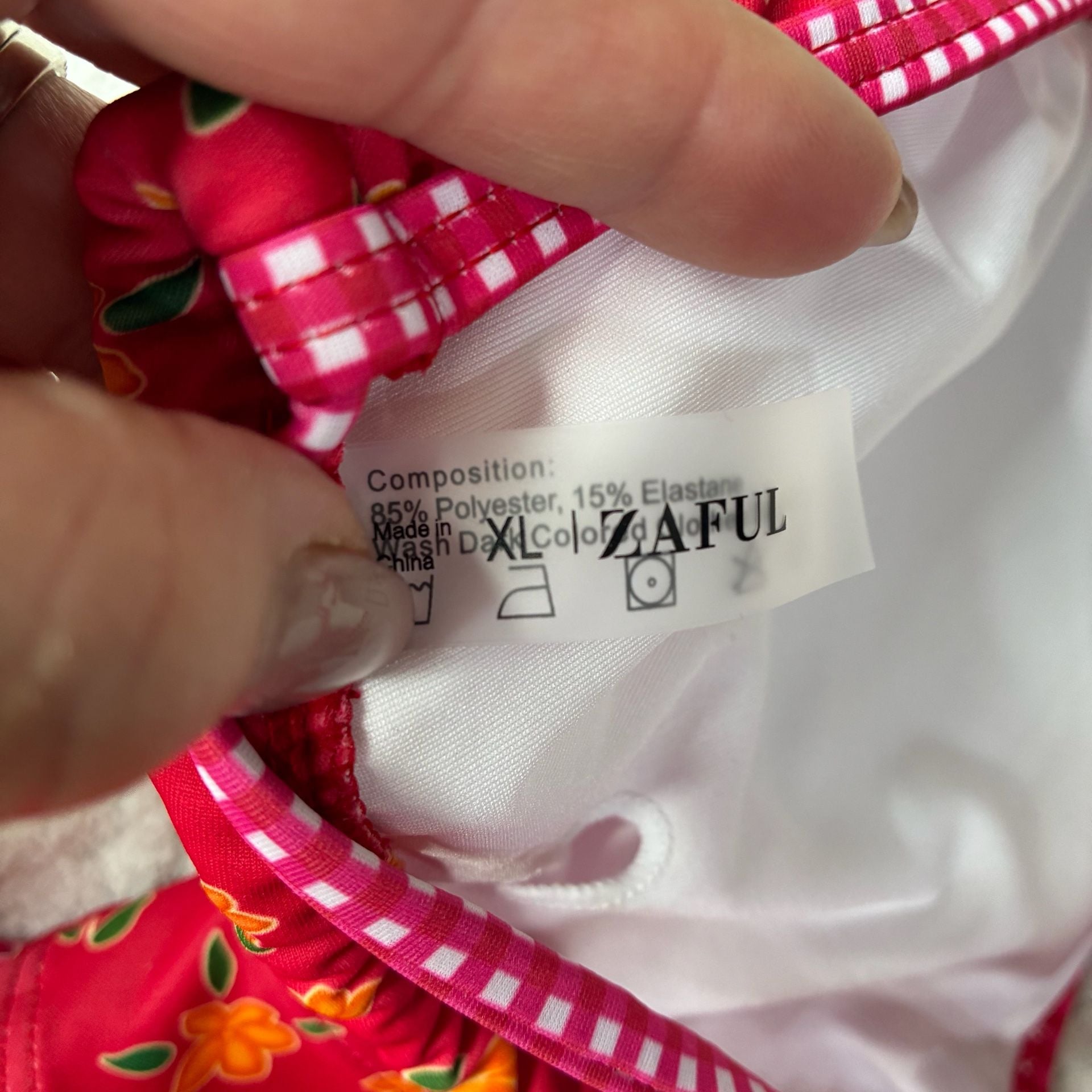 Zaful Floral Print Ruffled Gingham Bikini Set Red XL 7