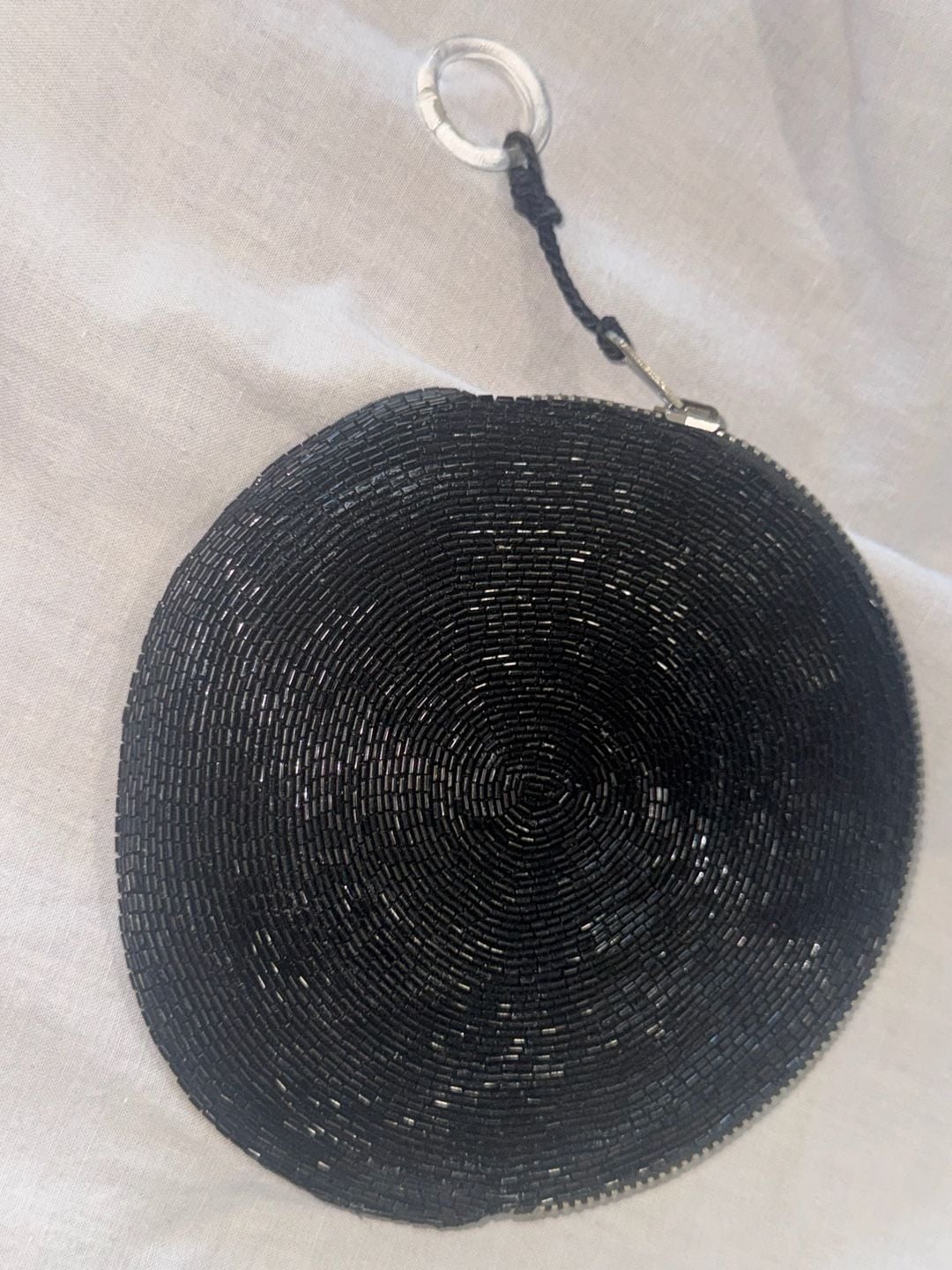 Vintage Black Beaded Round Coin Purse Zipper Pouch 2