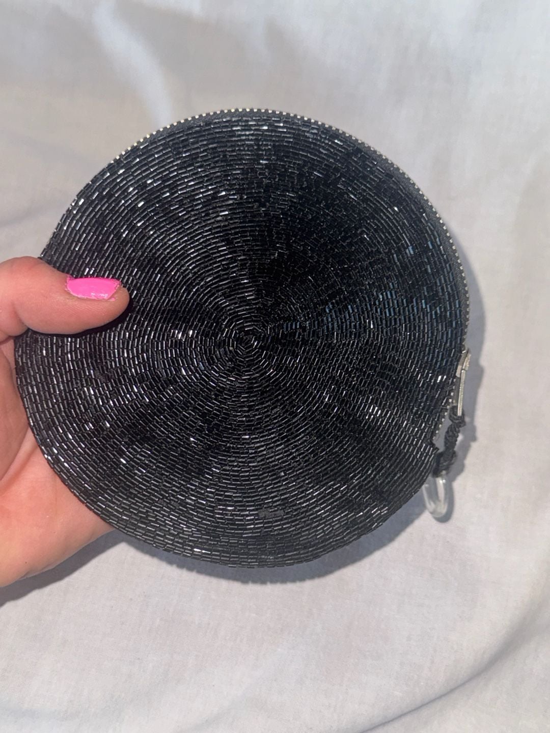 Vintage Black Beaded Round Coin Purse Zipper Pouch 3