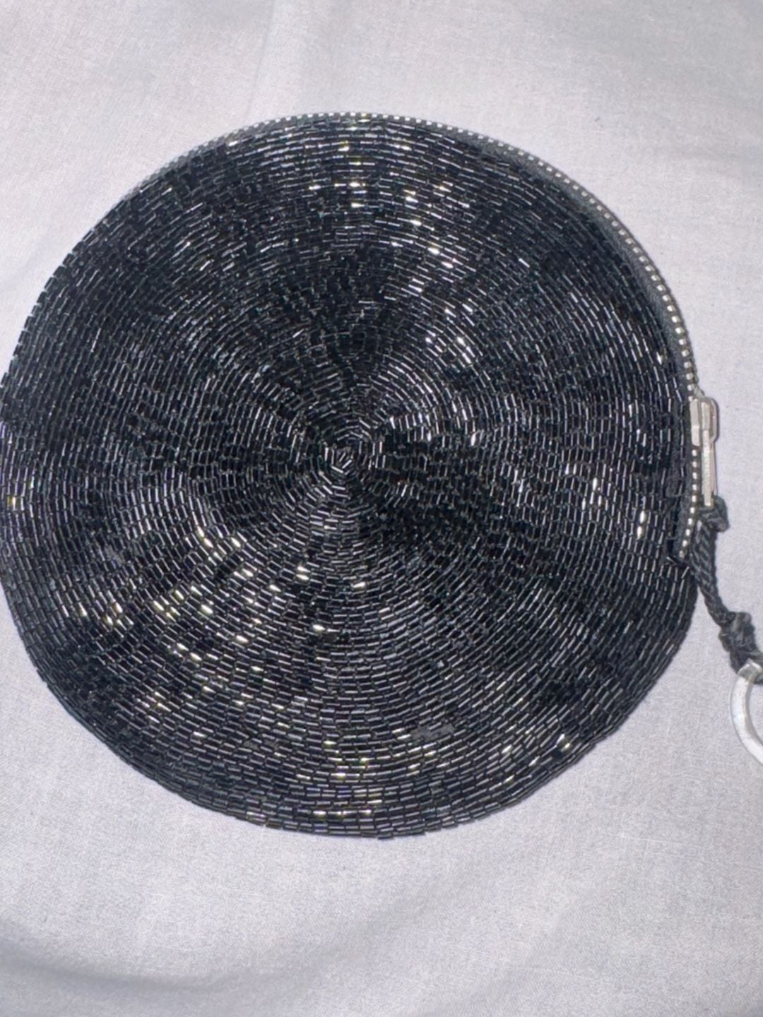 Vintage Black Beaded Round Coin Purse Zipper Pouch 4