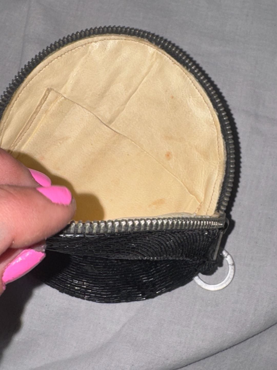 Vintage Black Beaded Round Coin Purse Zipper Pouch 5