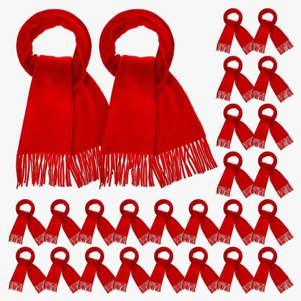 Kigeli 24 Pack Winter Scarves Bulk Red Tassel Edge