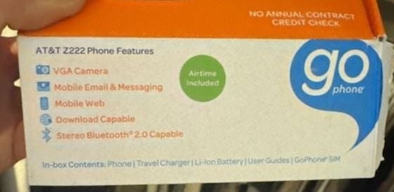 AT&T GoPhone Z222 Flip Phone Box 2