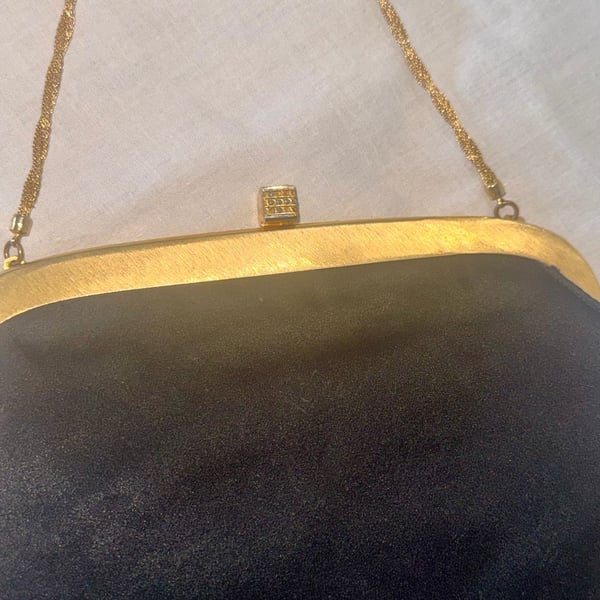 Rosenfeld Saks Fifth Avenue Black Satin Evening Clutch Handbag