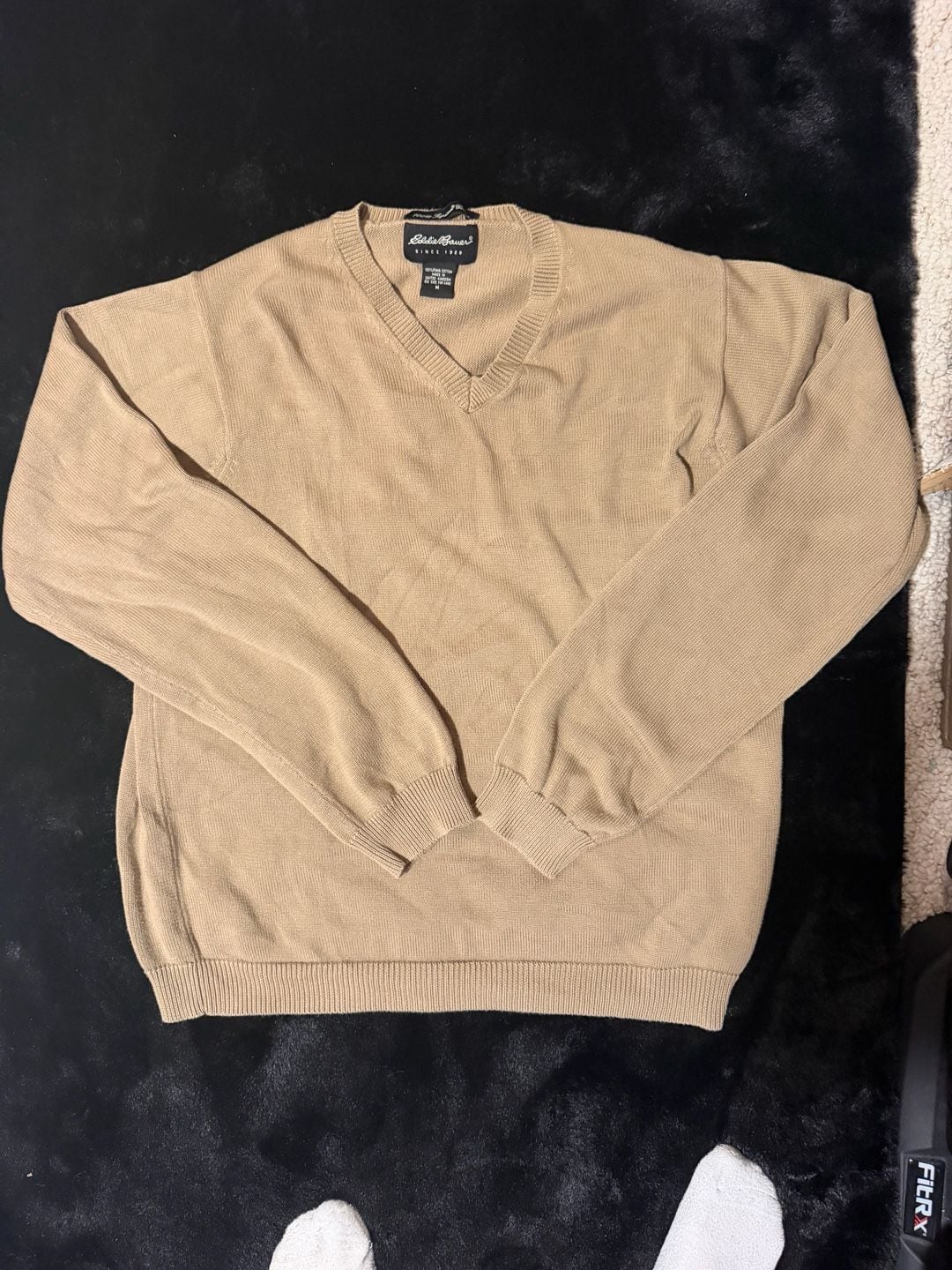 Eddie Bauer V-Neck Sweater Size M Tan Pima Cotton 2
