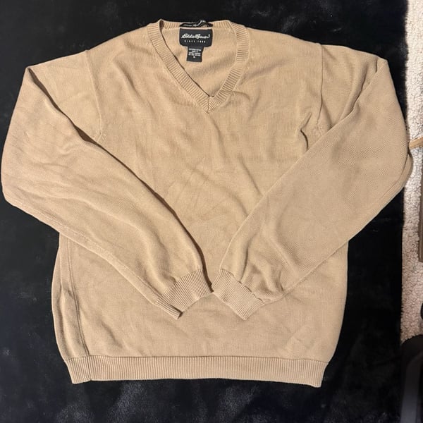 Eddie Bauer V-Neck Sweater Size M Tan Pima Cotton