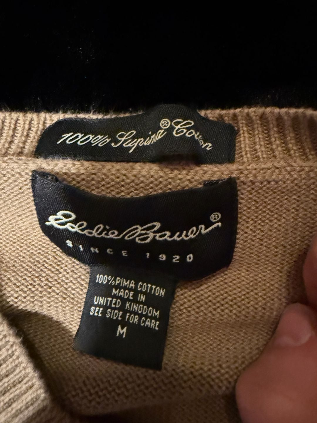 Eddie Bauer V-Neck Sweater Size M Tan Pima Cotton 3