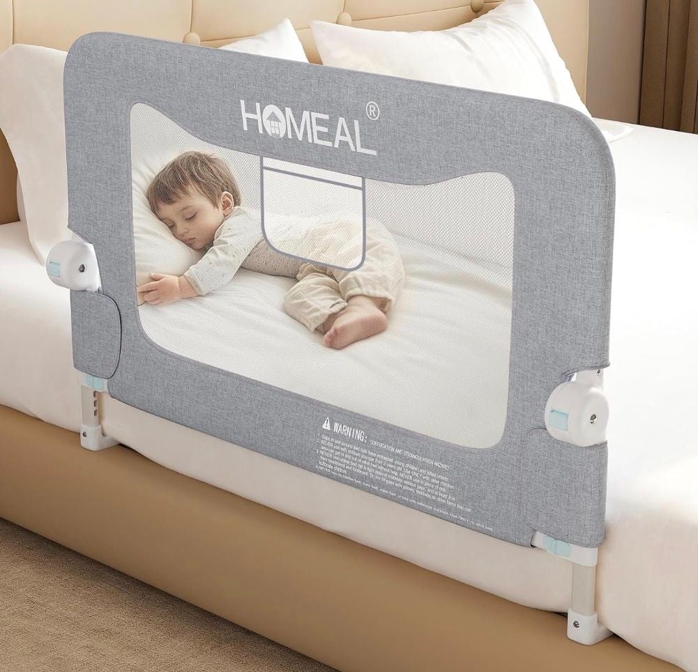 HOMEAL Toddler Bed Rail Guard Grey Mesh Foldable 1