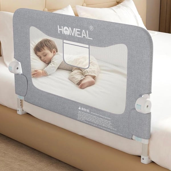 HOMEAL Toddler Bed Rail Guard Grey Mesh Foldable
