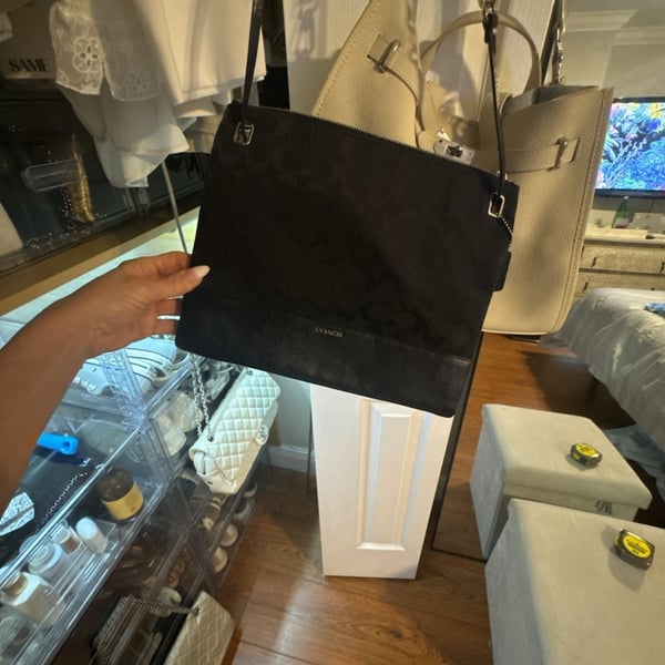 Coach Signature Outline Black Canvas Crossbody Bag