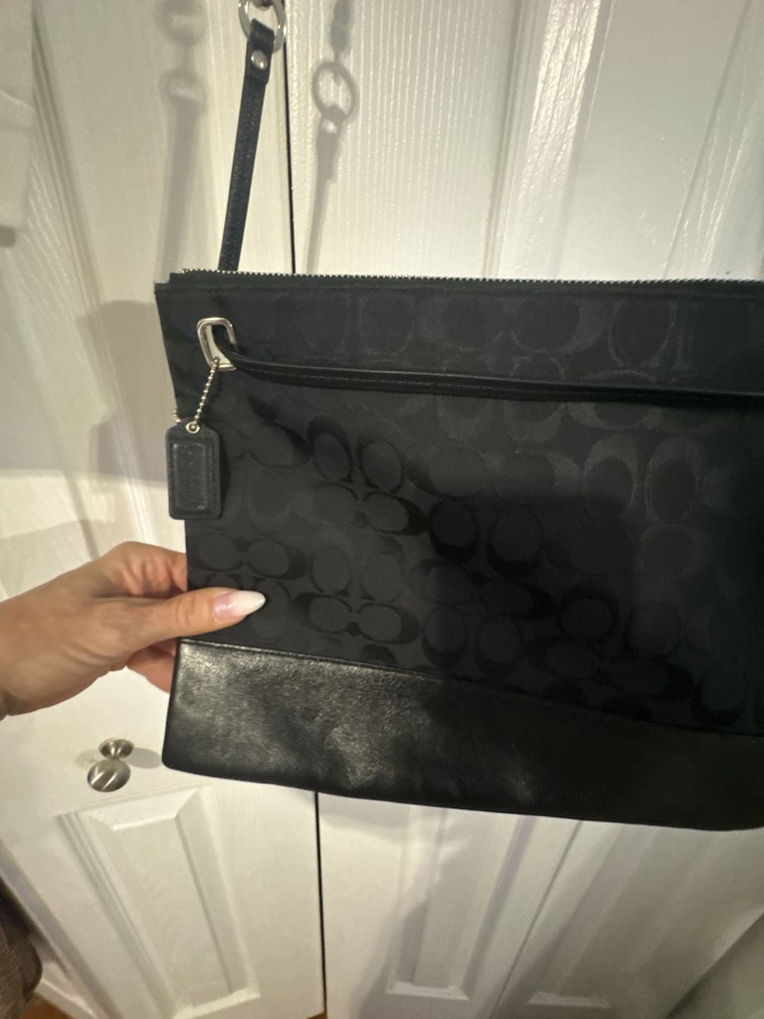 Coach Signature Outline Black Canvas Crossbody Bag 8