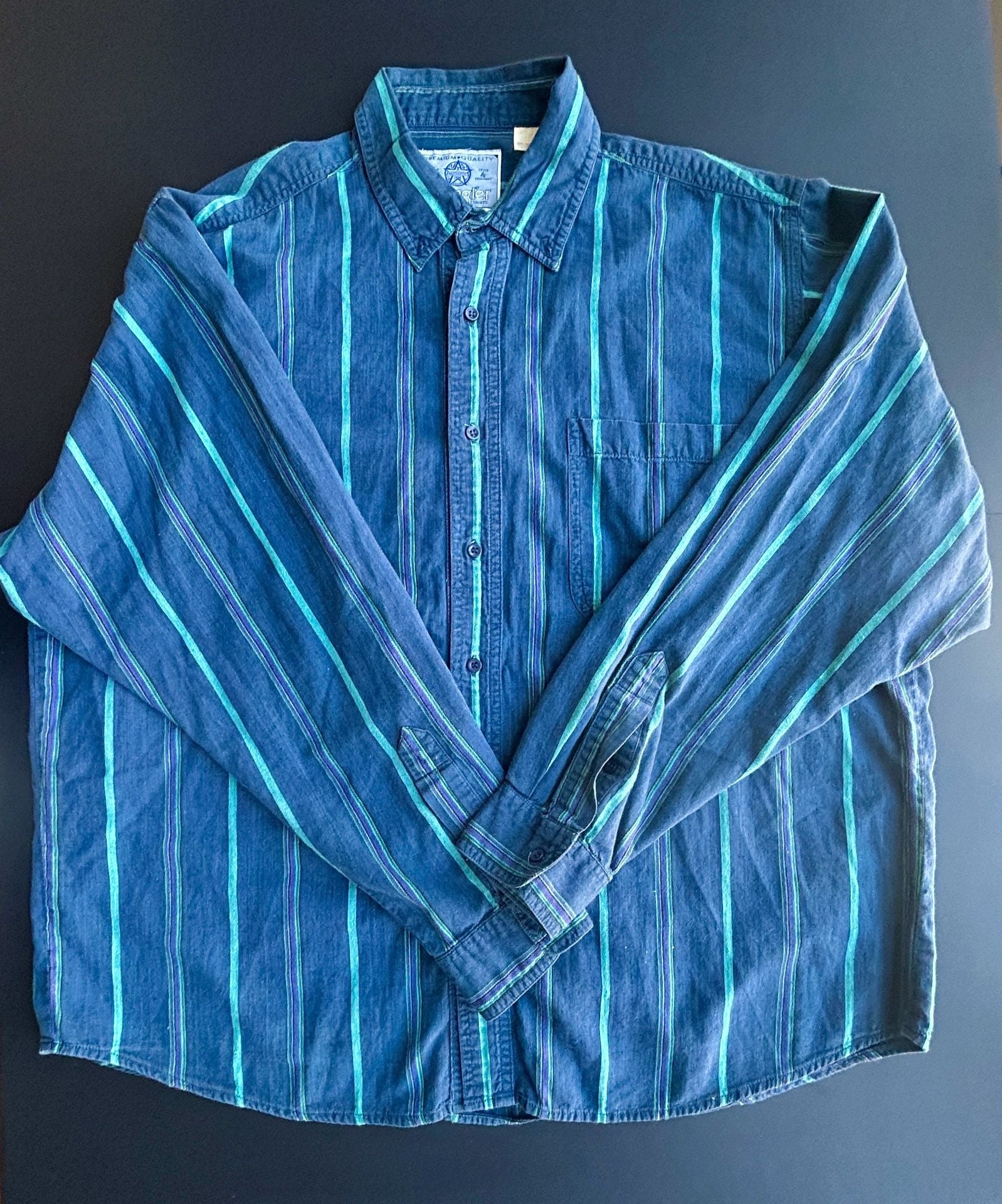 Wrangler Striped Button-Down Shirt Size XL Blue 1