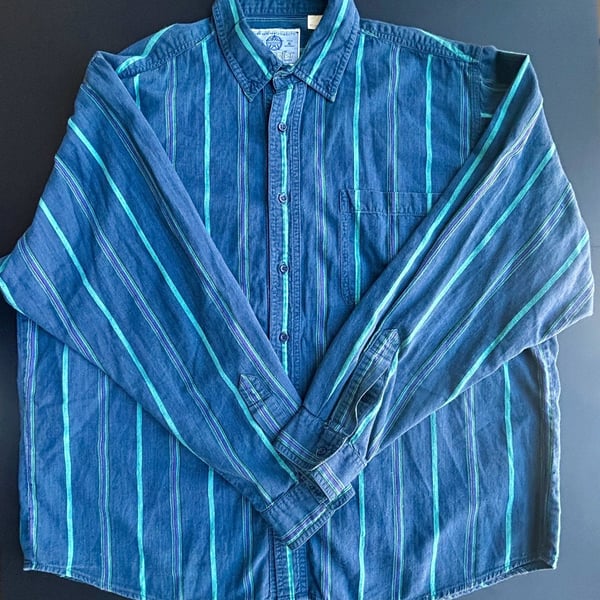 Wrangler Striped Button-Down Shirt Size XL Blue