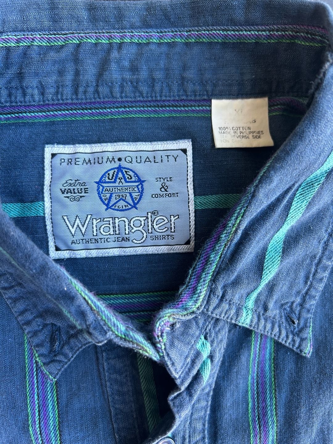 Wrangler Striped Button-Down Shirt Size XL Blue 2