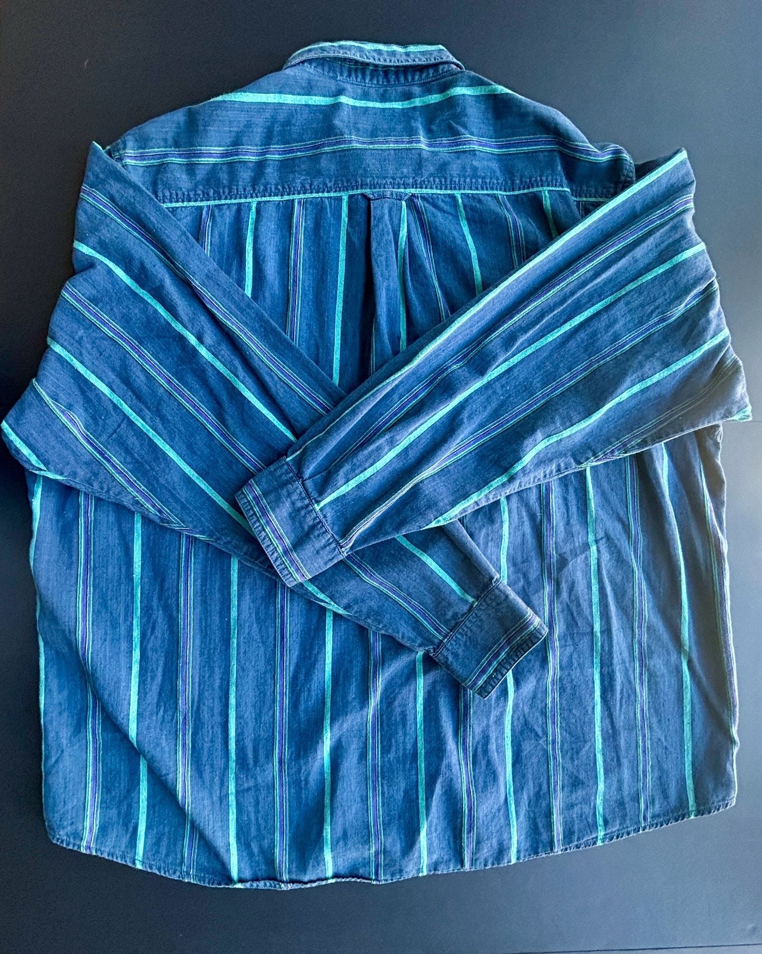 Wrangler Striped Button-Down Shirt Size XL Blue 3