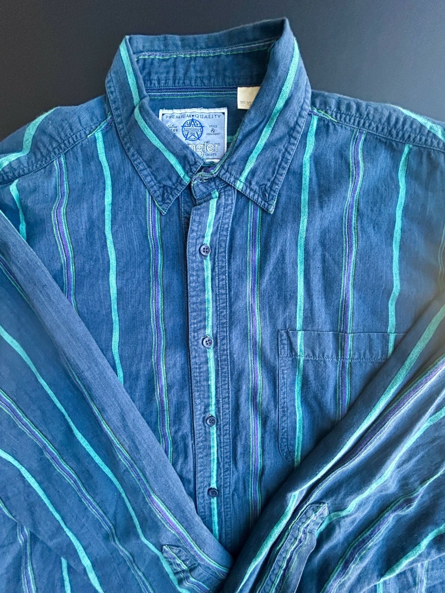 Wrangler Striped Button-Down Shirt Size XL Blue 6