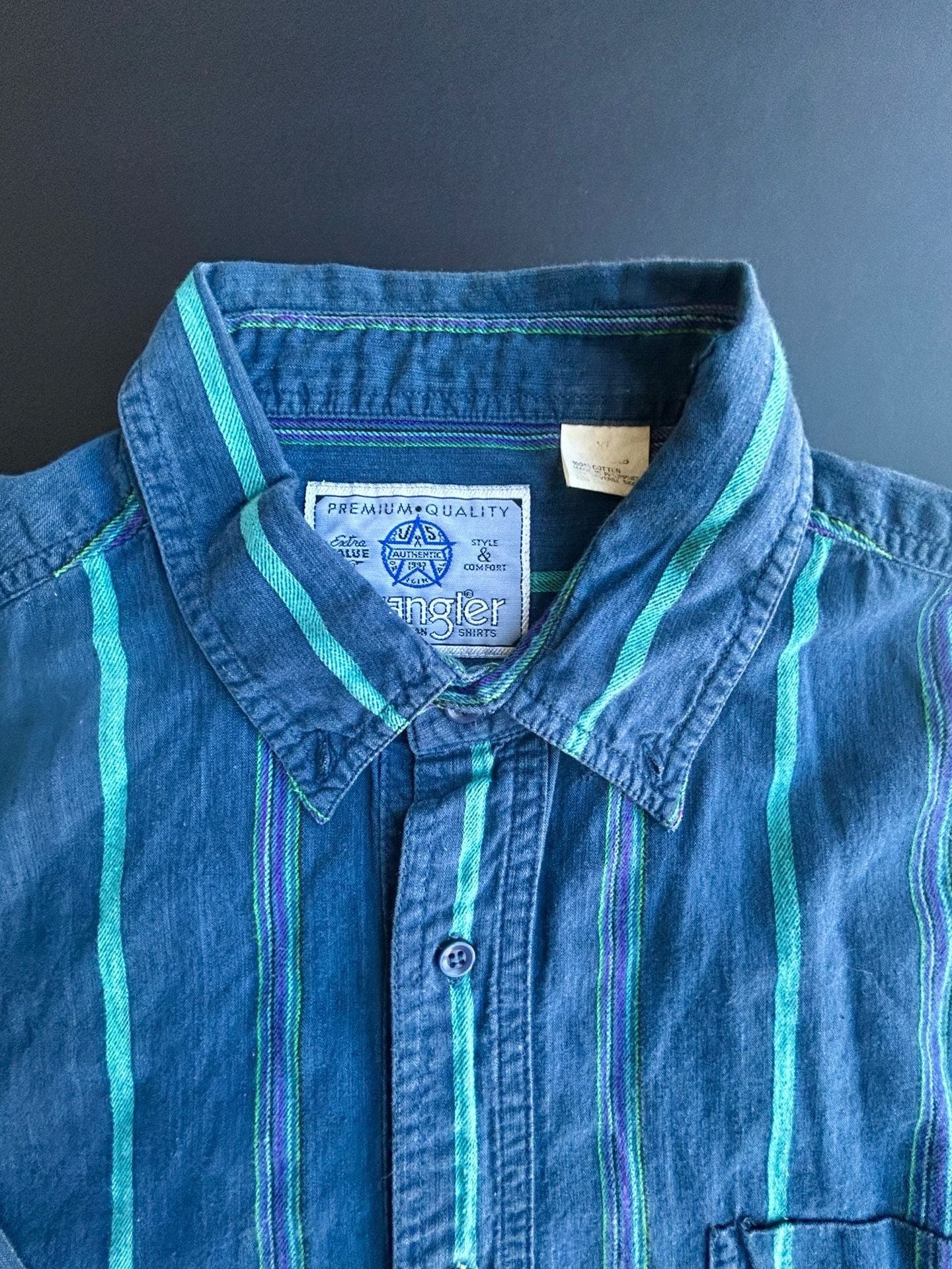 Wrangler Striped Button-Down Shirt Size XL Blue 8
