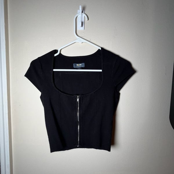 Maeve By Anthropologie Fitted Zip-Front Crop Sweater XX-Small Black