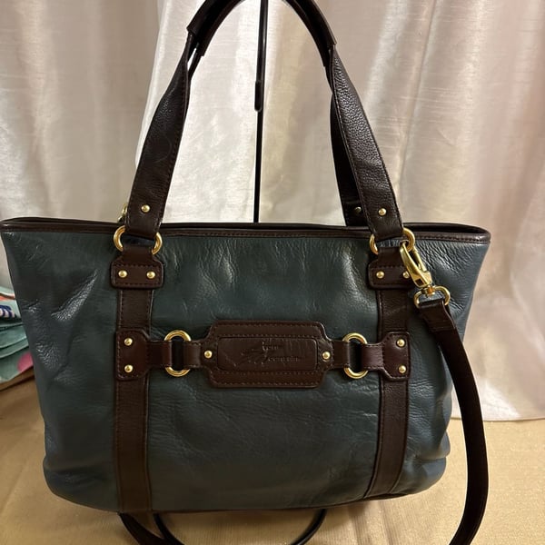 Stone Mountain Leather Tote Bag Blue Brown Purse