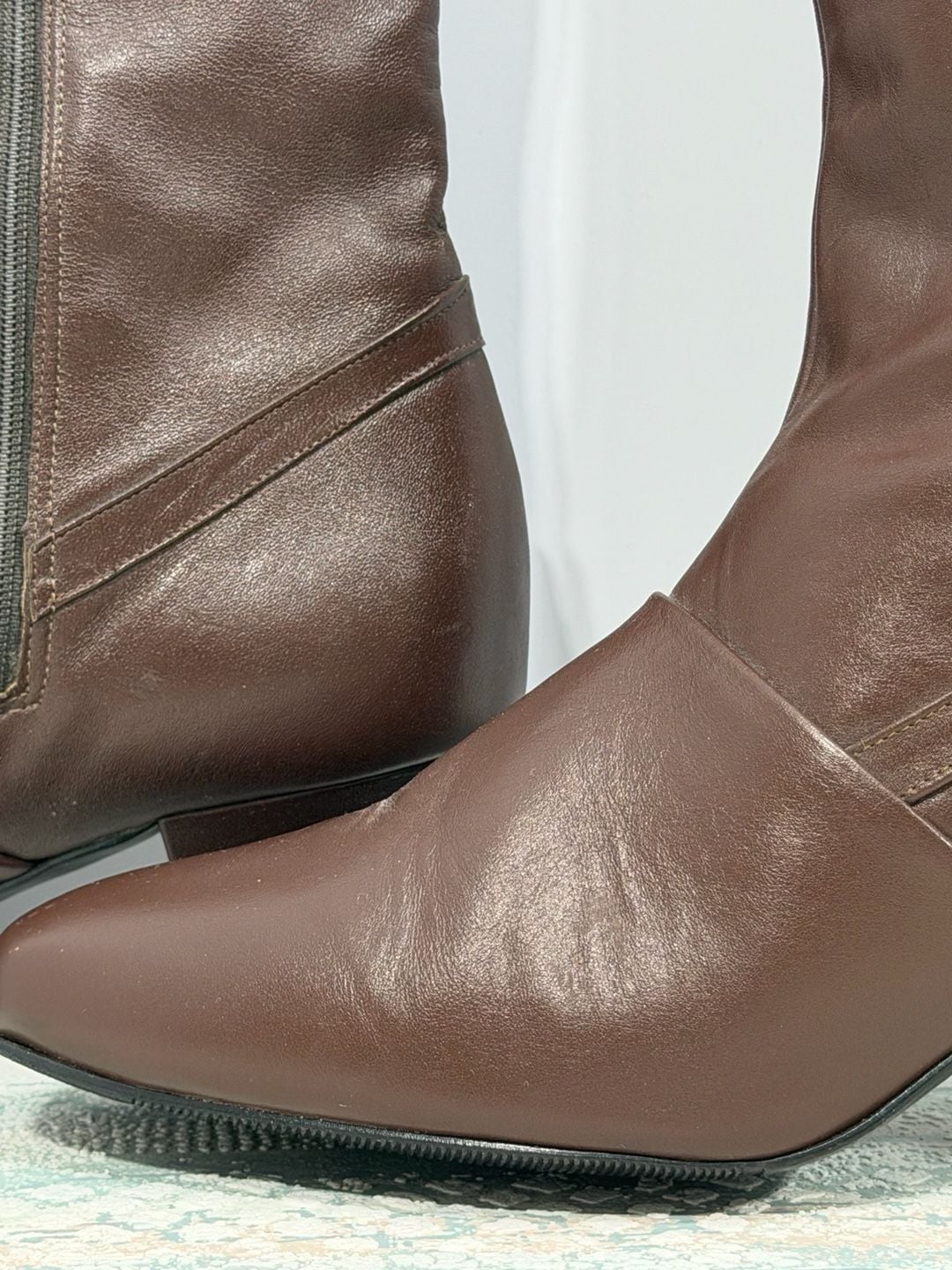 Cobbies Vintage Brown Leather Zip Up Boots 7.5 Heeled Knee High 3
