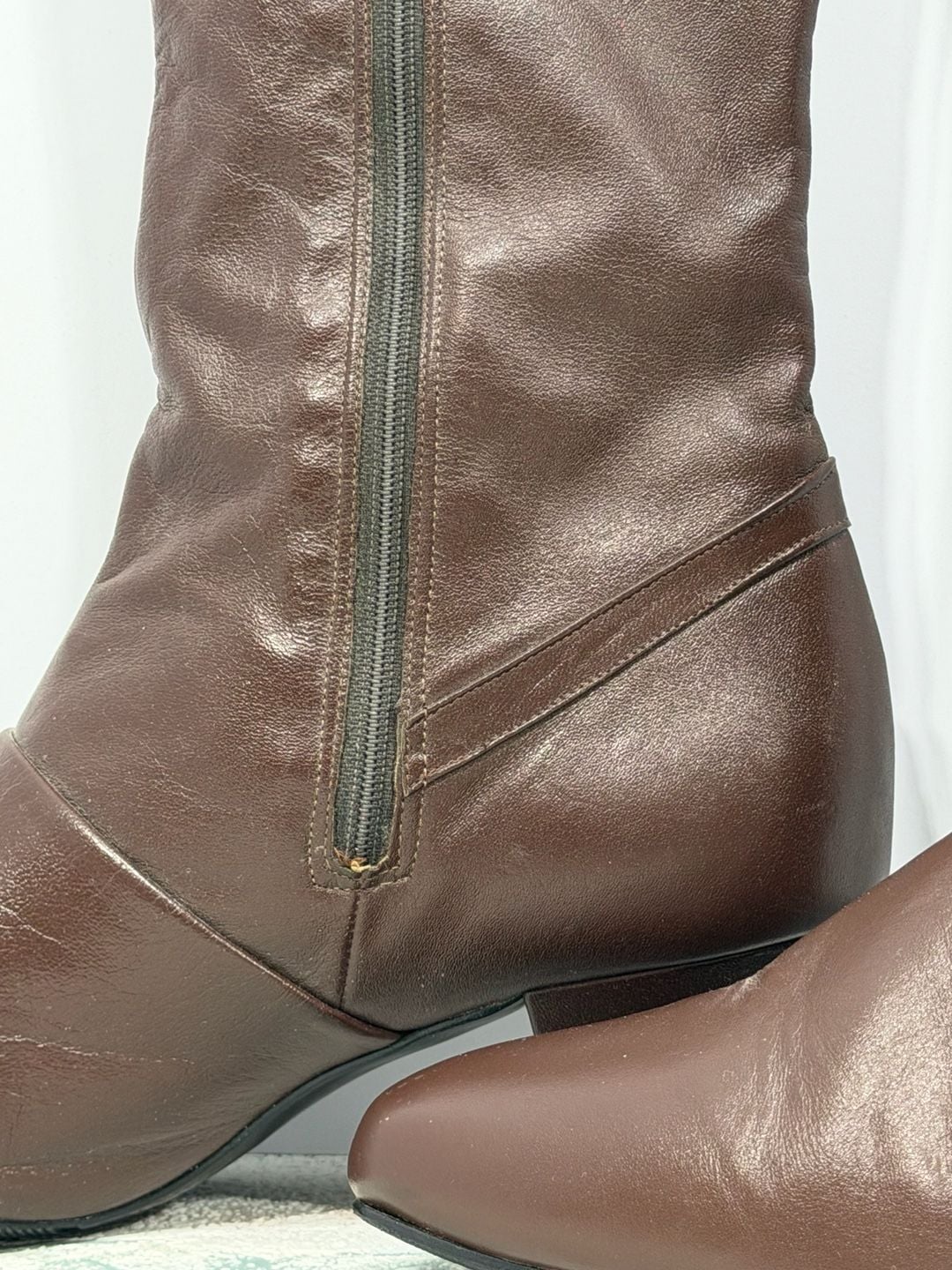 Cobbies Vintage Brown Leather Zip Up Boots 7.5 Heeled Knee High 4