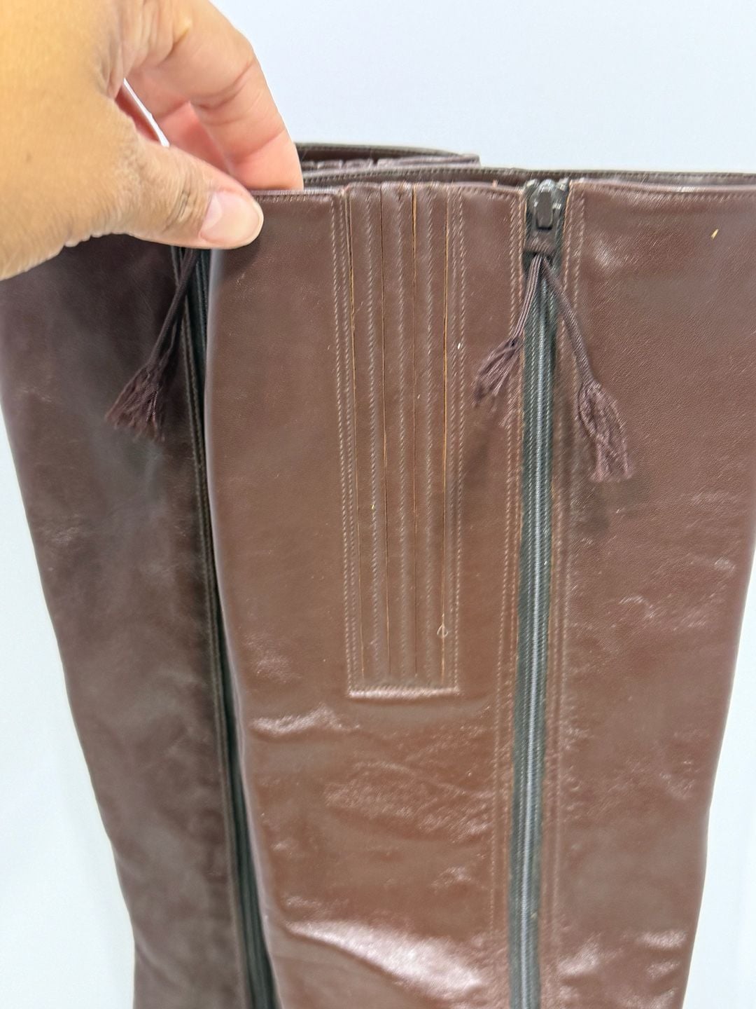 Cobbies Vintage Brown Leather Zip Up Boots 7.5 Heeled Knee High 8