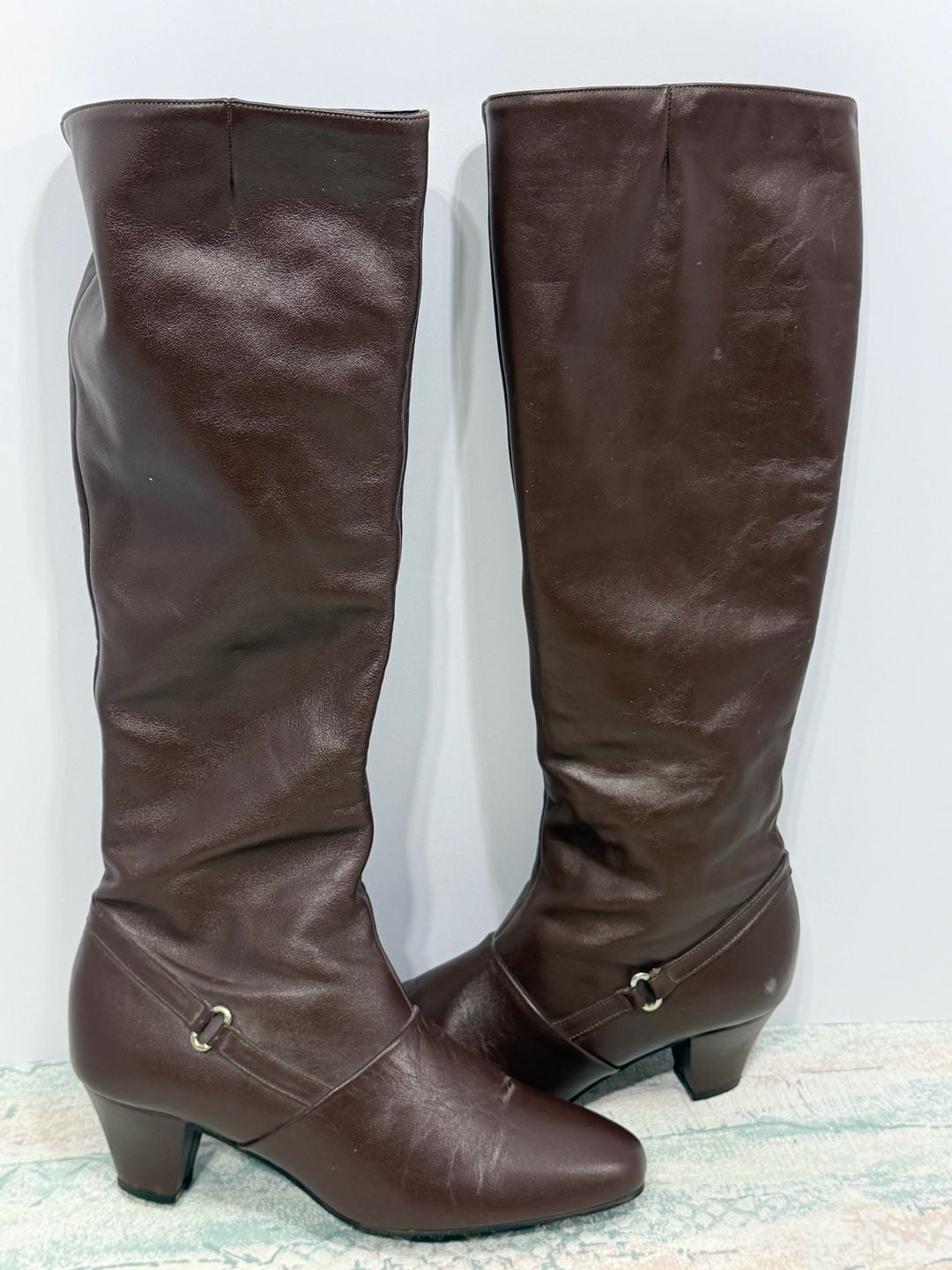 Cobbies Vintage Brown Leather Zip Up Boots 7.5 Heeled Knee High 12