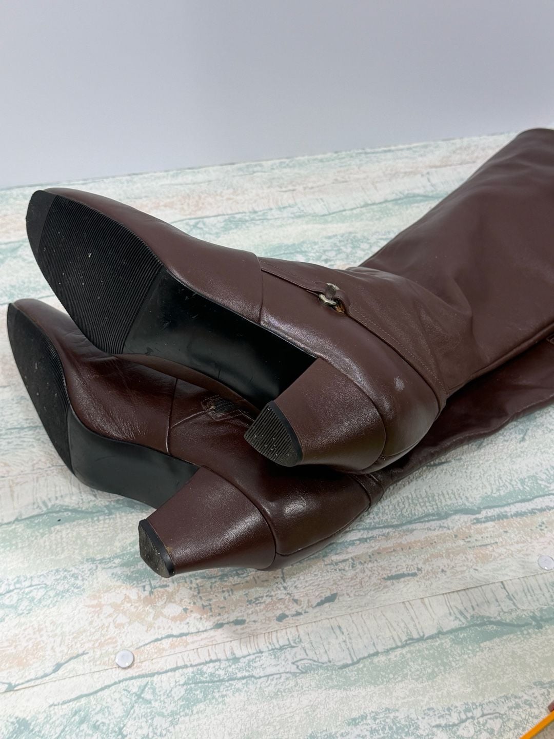 Cobbies Vintage Brown Leather Zip Up Boots 7.5 Heeled Knee High 13