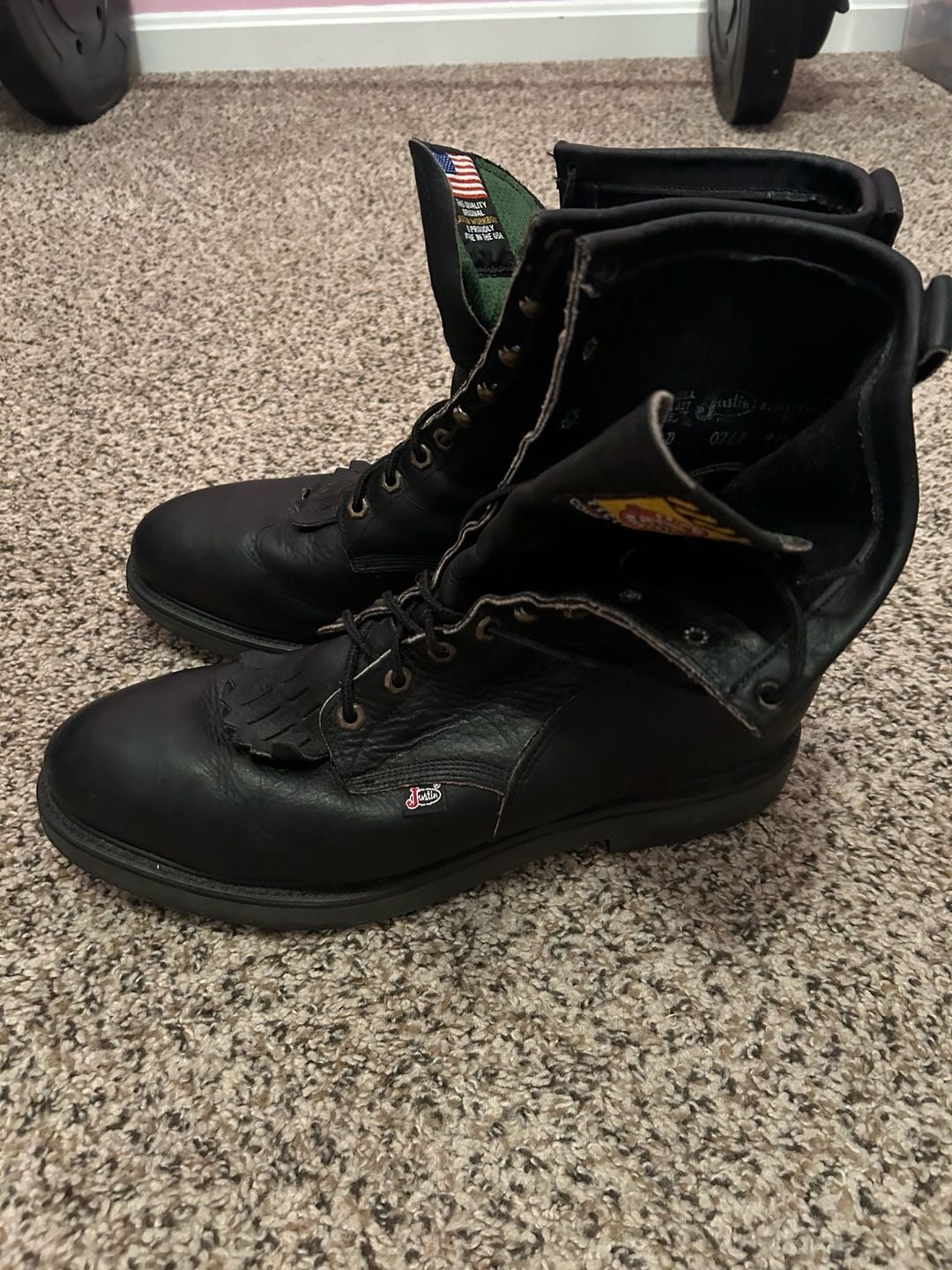 Justin Original Work Boots Black Leather Kiltie Work Boots 2