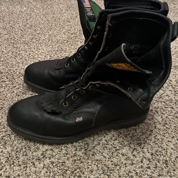 Justin Original Work Boots Black Leather Kiltie Work Boots