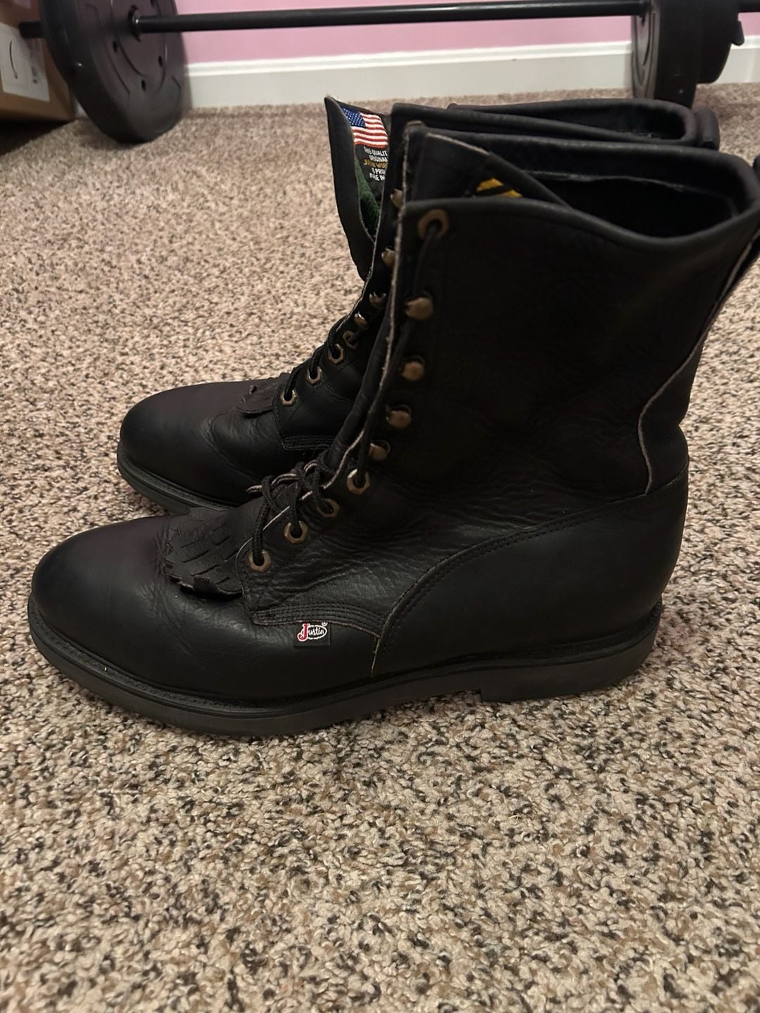 Justin Original Work Boots Black Leather Kiltie Work Boots 3