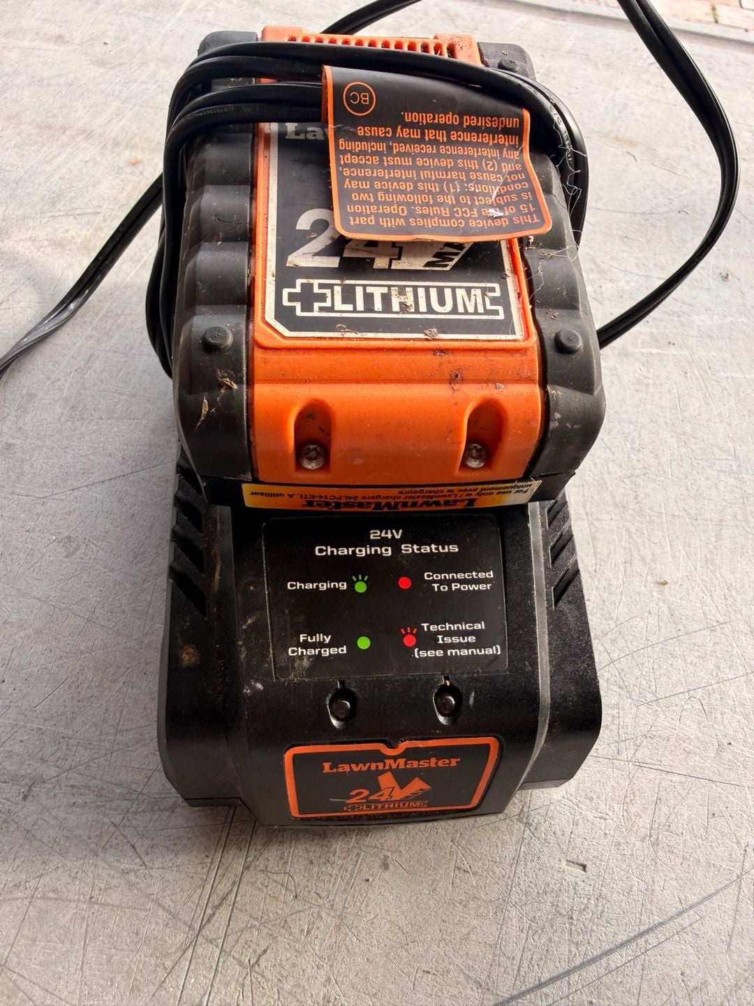 LawnMaster 24V Lithium Battery Charger Model 24LFC14-ETL 3