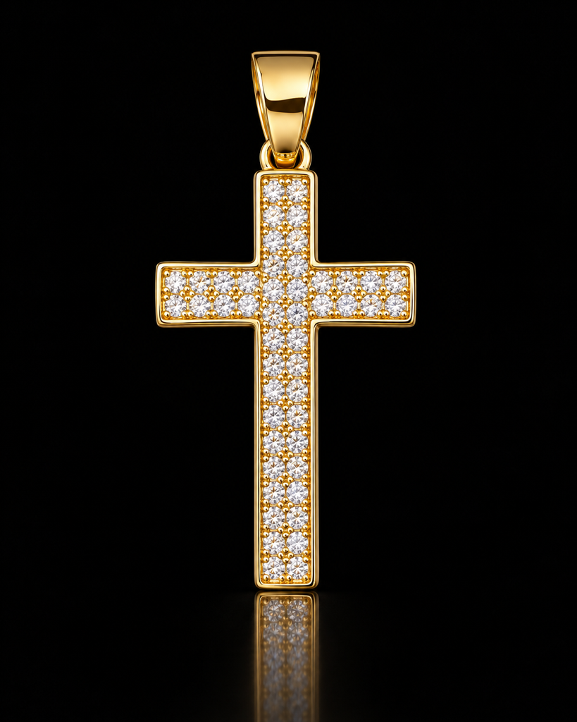 Gold Pave Diamond Cross Pendant Necklace 1
