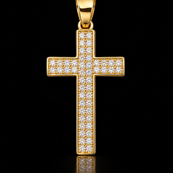 Gold Pave Diamond Cross Pendant Necklace