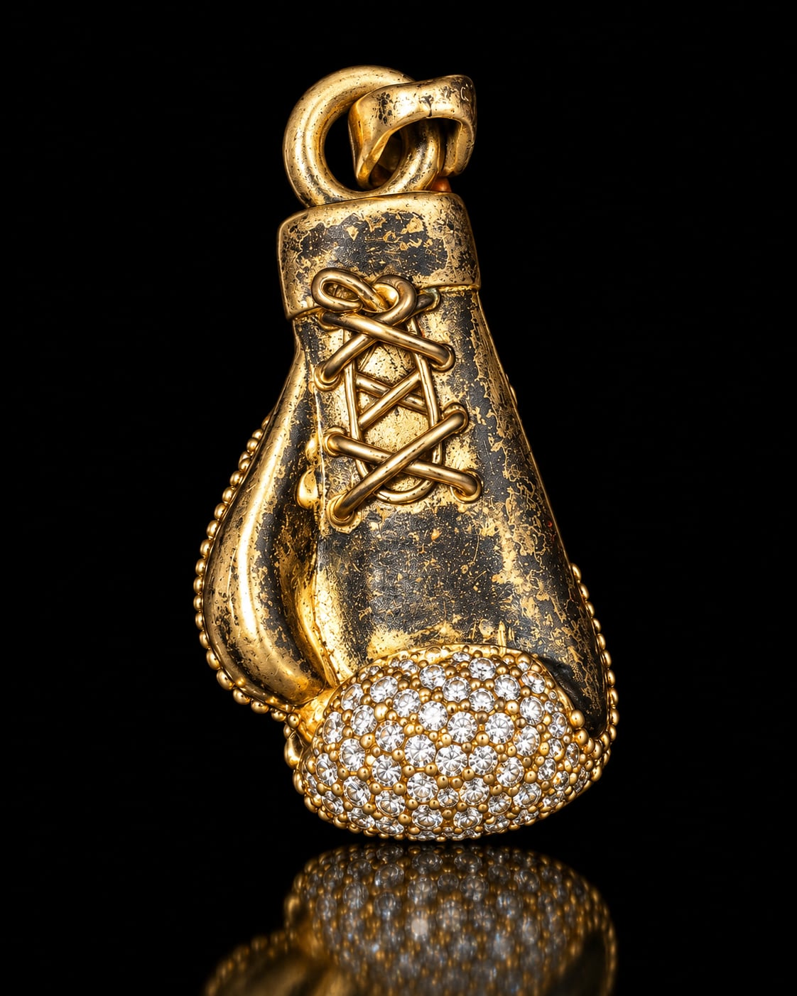 Gold Boxing Glove Pendant CZ Diamond Pave 2